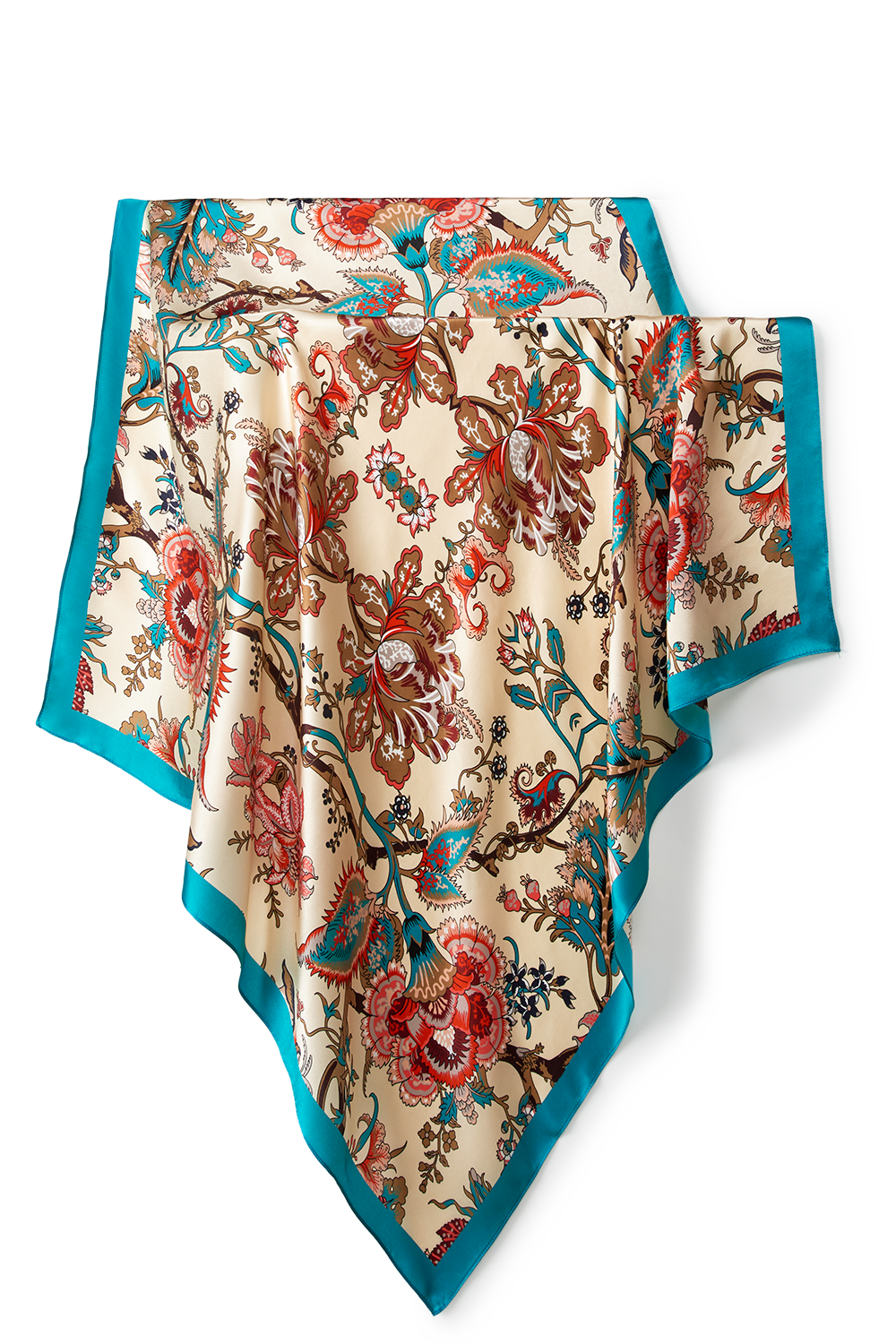 Delicate Floral Scarf in silk satin | 90x90cm