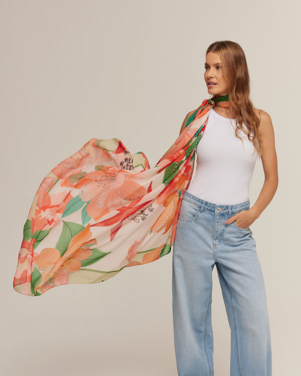 Florescer max scarf in silk mousseline | 130x130cm