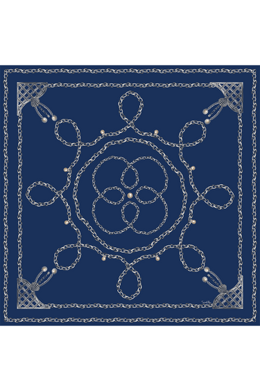 Lenço Gold Chains azul marinho em cetim de seda | 90x90cm