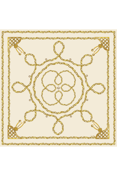 Lenço Gold Chains off white em cetim de seda | 90x90cm