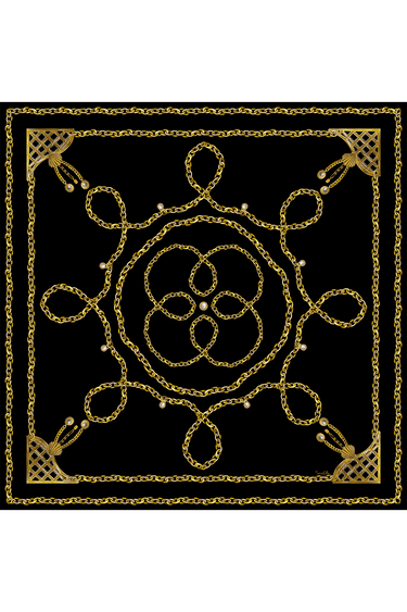 Lenço double face Gold Chains preto em cetim de seda | 90x90cm
