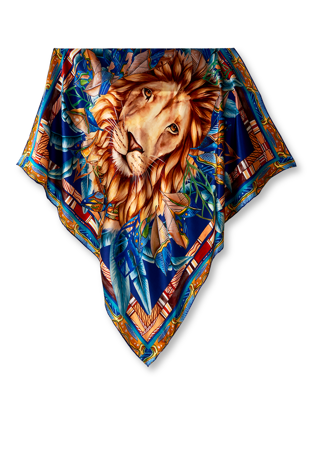 Lenço Tribal Leão em cetim de seda | 90x90cm