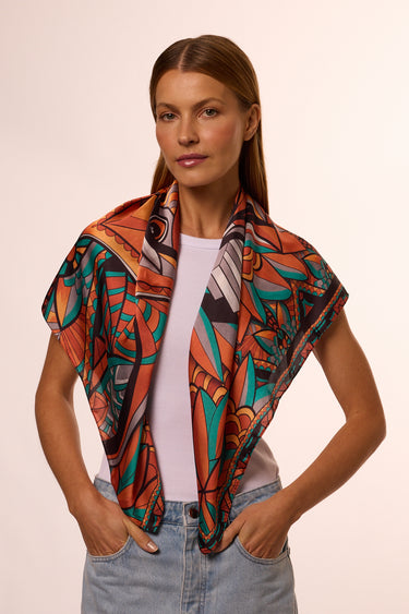 Lenço Lobo-guará do Cerrado em cetim de poliéster | 90x90cm