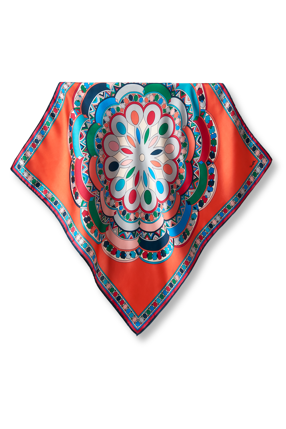 Mandala 60's scarf in polyester satin | 50x50cm