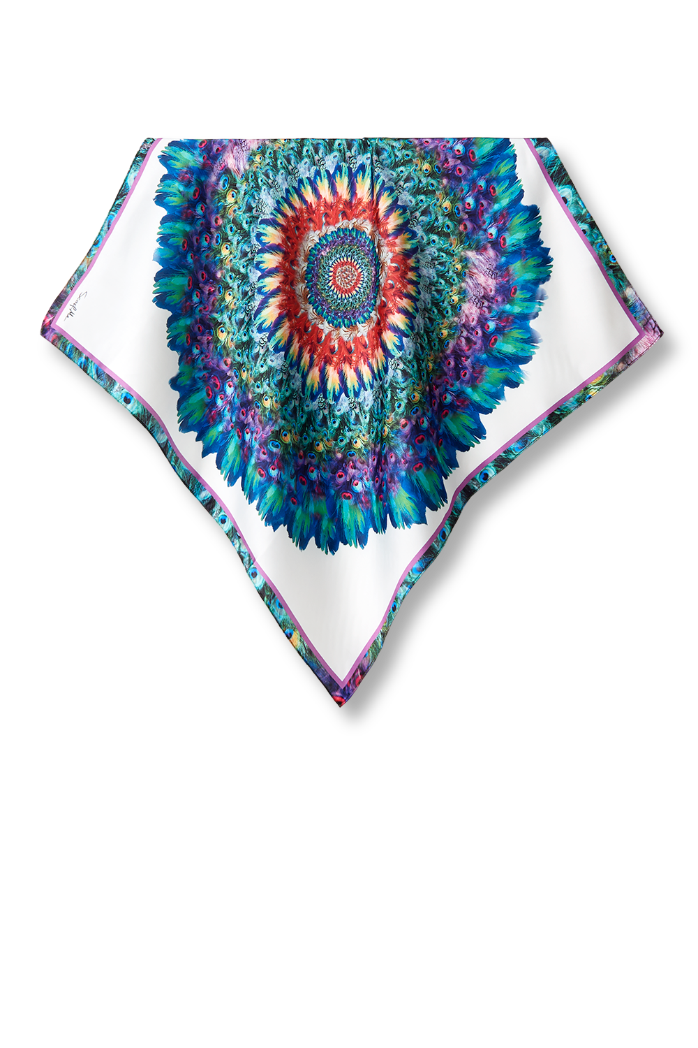 Lenço Mandala Penas em cetim poliéster | 50x50cm