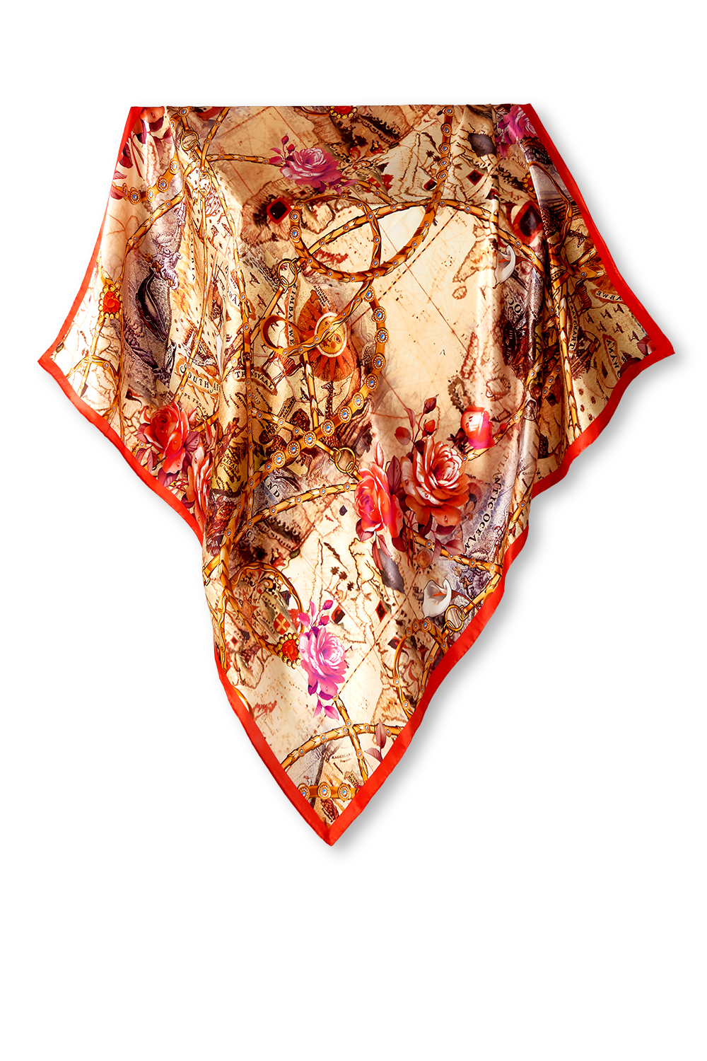 Lenço Mapas em cetim de seda | 90x90cm