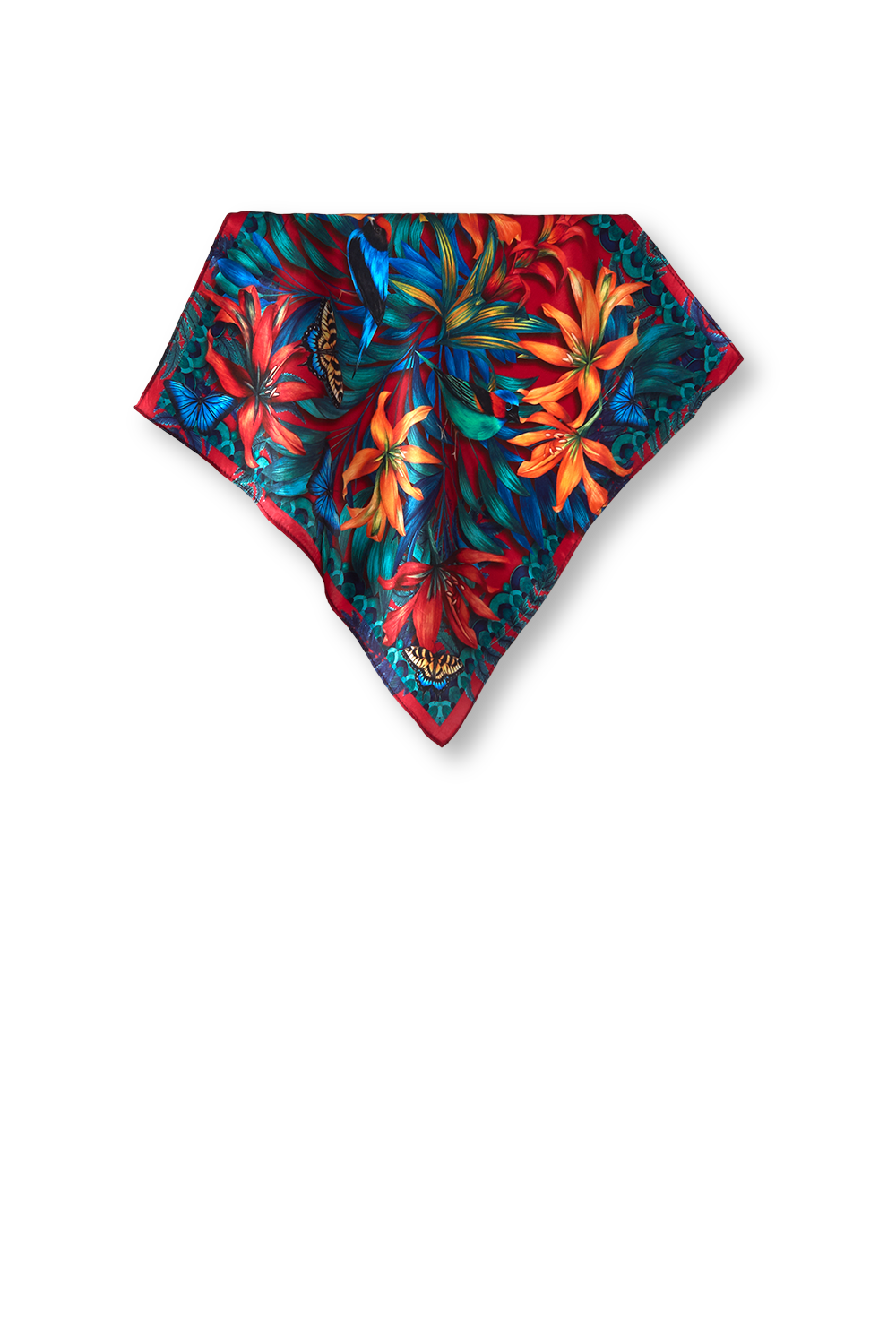 Lenço Mata Atlântica vermelho em cetim de seda | 40x40cm