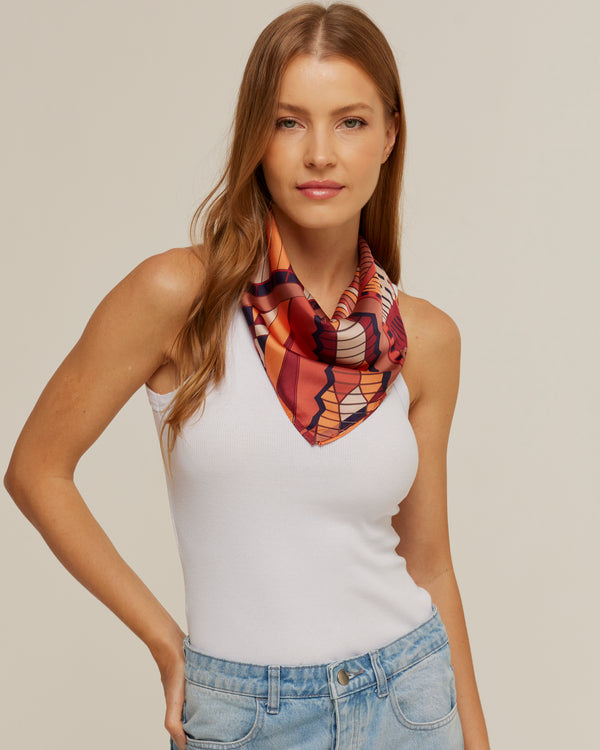 Modern Dubai earthy scarf in polyester satin | 50x50cm