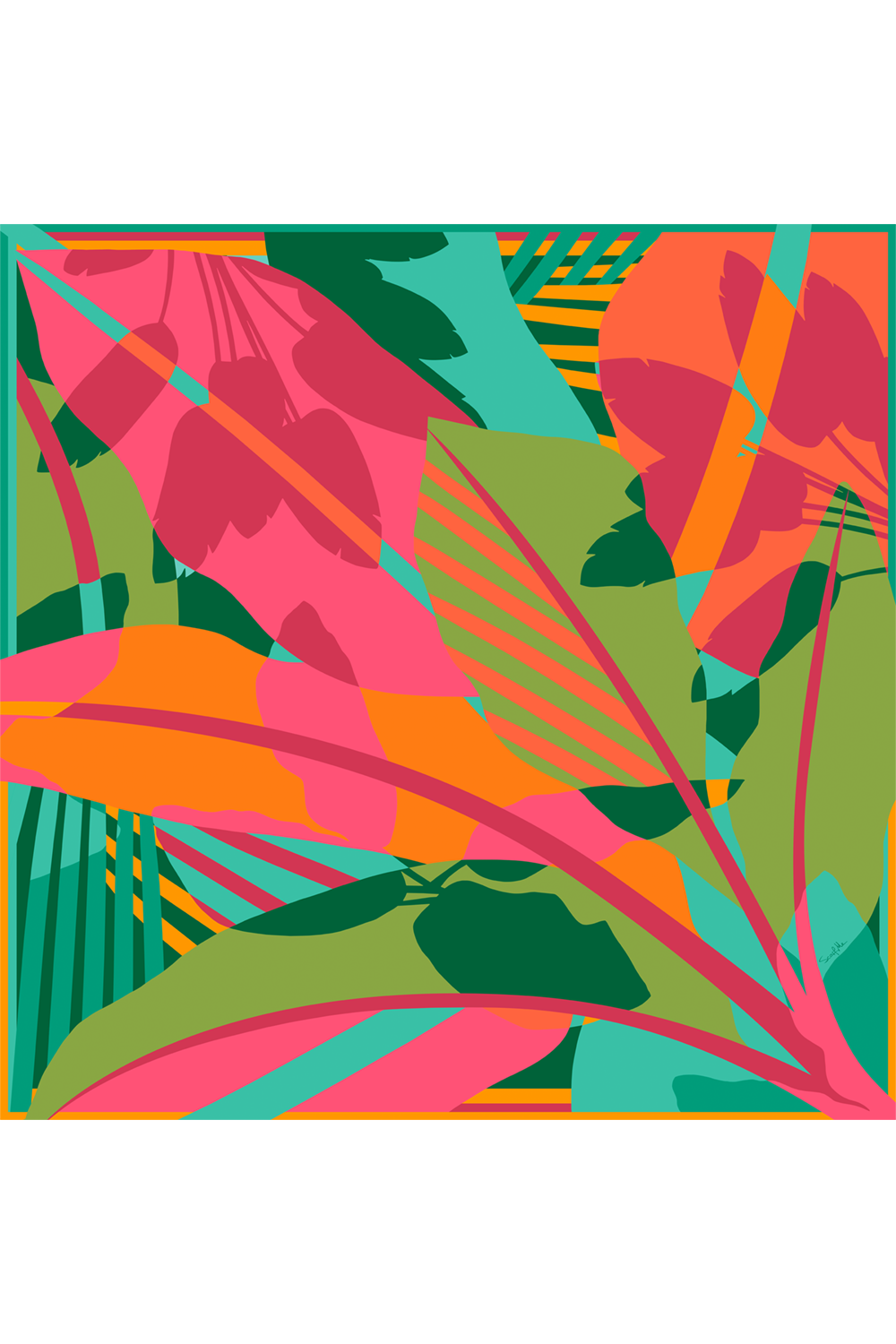 Lenço Musa Tropical em cetim de poliéster | 50x50cm
