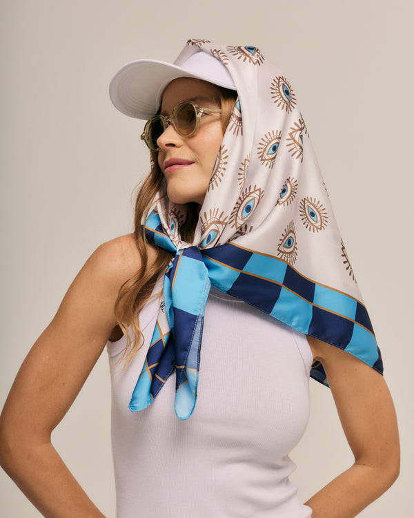 Olho Grego geometric scarf in polyester satin | 90x90cm