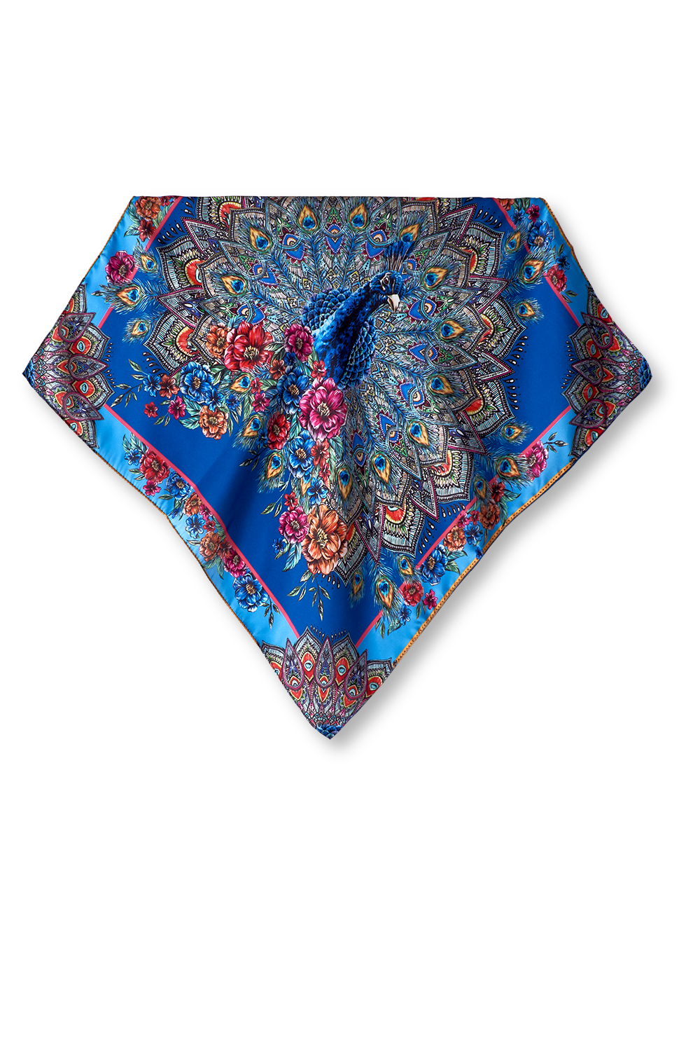 Blue Peacock scarf in polyester satin | 50x50cm