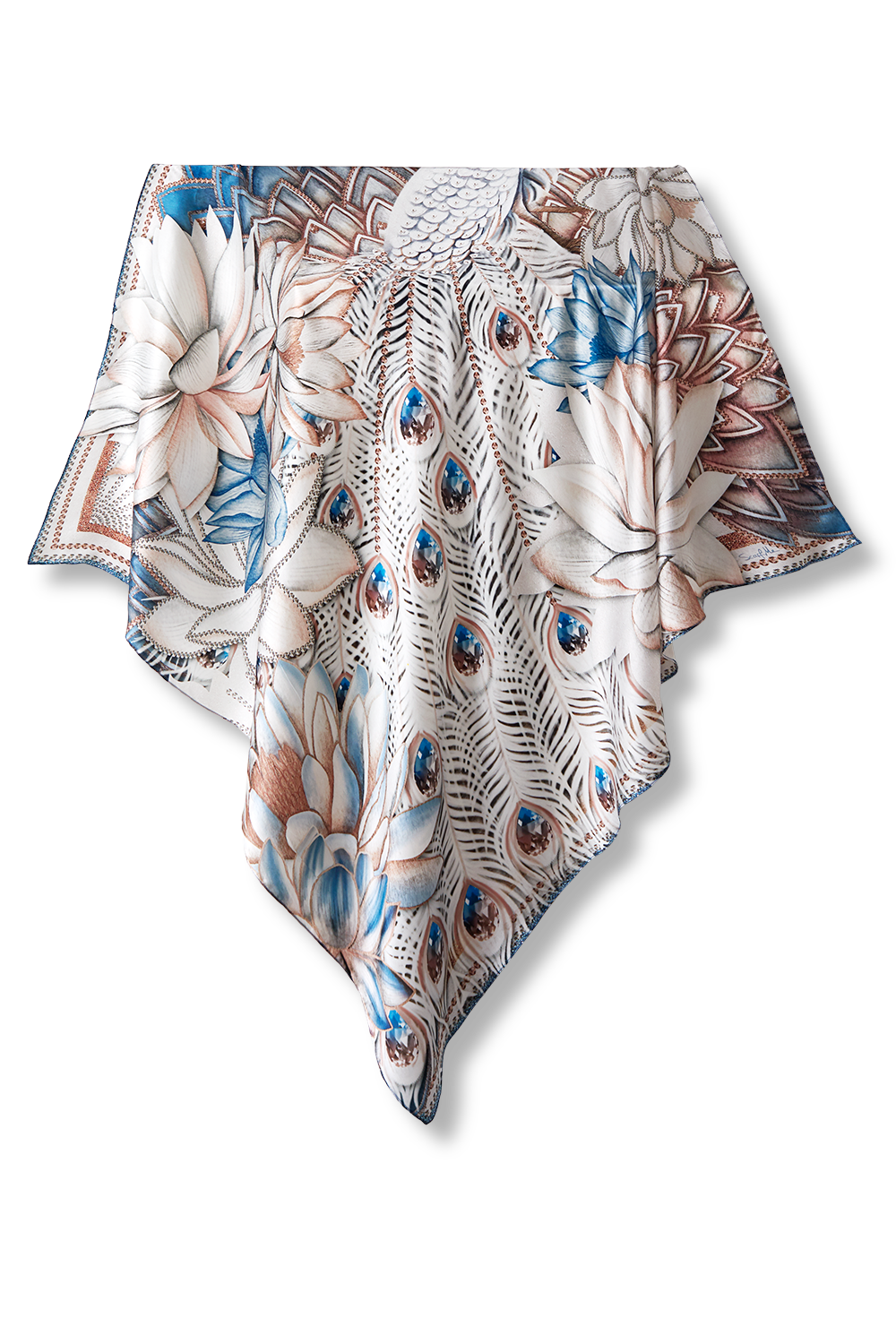 Peacock Glow scarf in silk satin | 90x90cm
