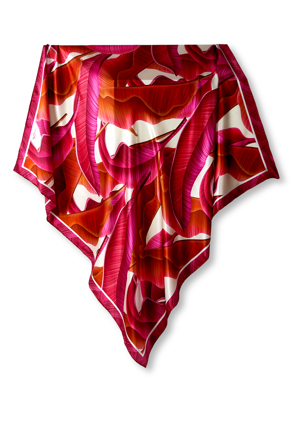 Lenço Pink Folhagem em cetim de seda | 110x110cm