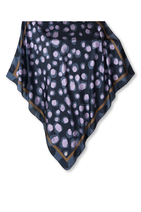 Poá Desconstruído petrol blue scarf in polyester satin | 90x90cm