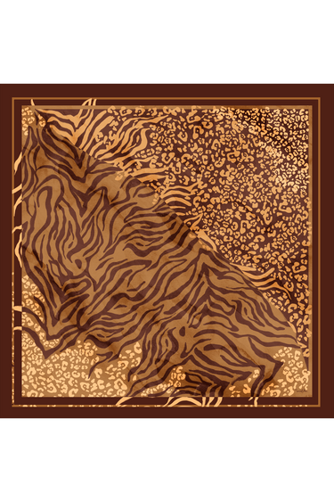 Max lenço Print Selvagem marrom em mousseline de seda | 130x130cm