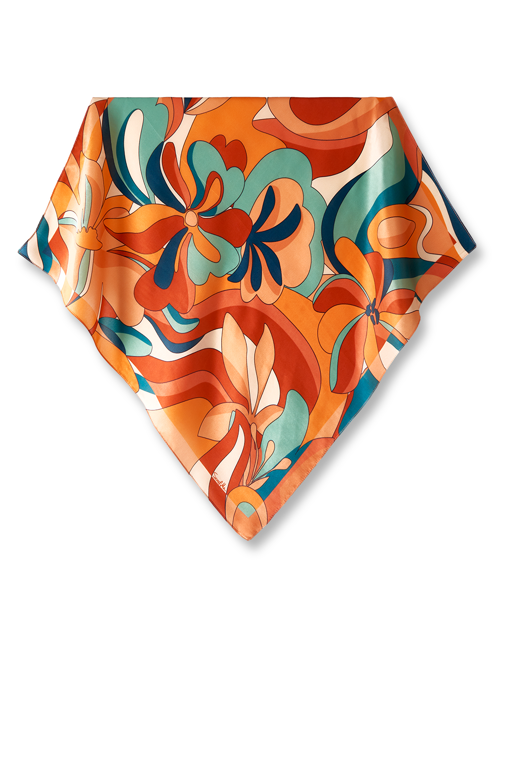 Lenço Psicodélico Floral em cetim de seda | 65x65cm