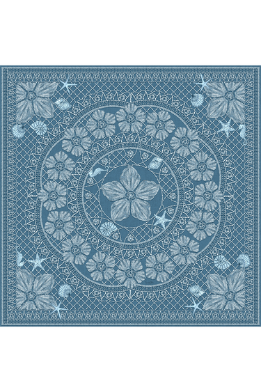 Lenço Ritos de Mar azul em cetim de seda | 90x90cm