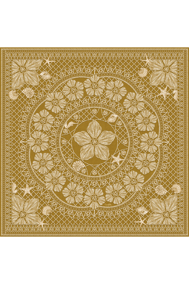 Lenço Ritos de Mar dourado em cetim de seda | 90x90cm