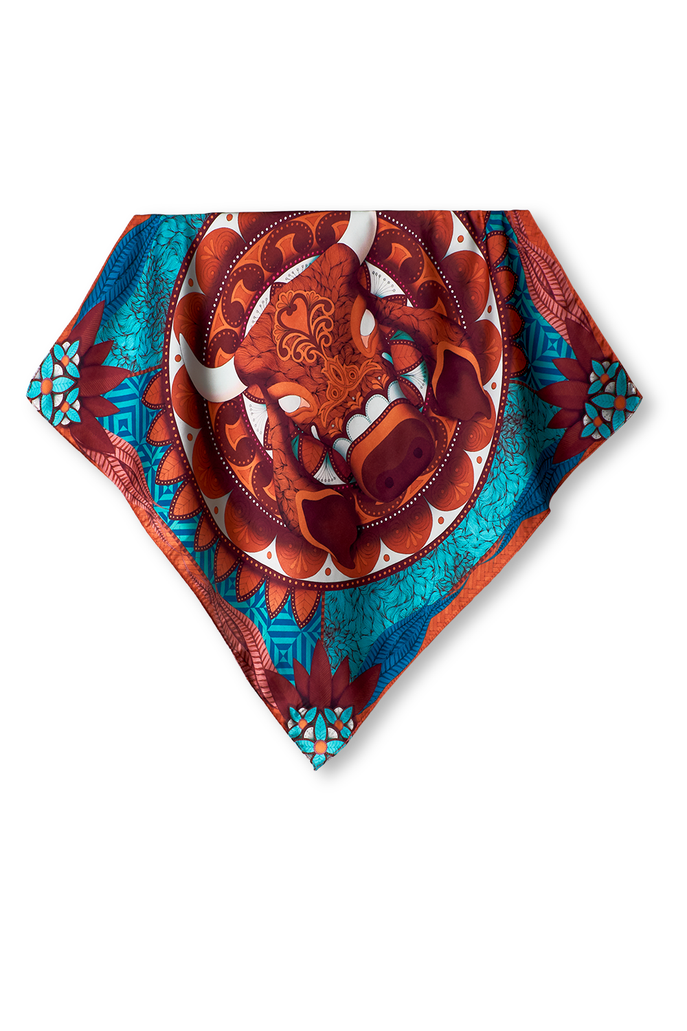 Green Bull scarf in polyester satin | 50x50cm