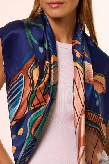 Lenço double face Tribal em cetim de seda | 90x90cm