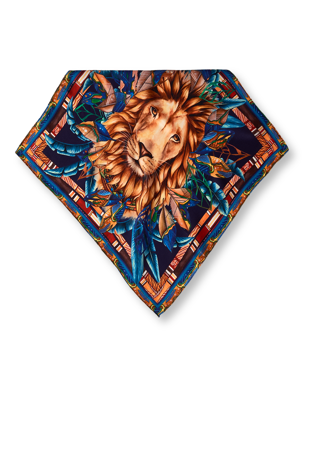 Lenço Tribal Leão em cetim de seda | 40x40cm