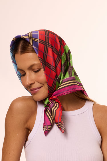 Checkered Colors Scarf in Polyester Satin | 70x70cm