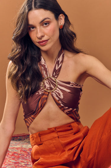 Lenço Zebra marrom em cetim de seda | 110x110cm