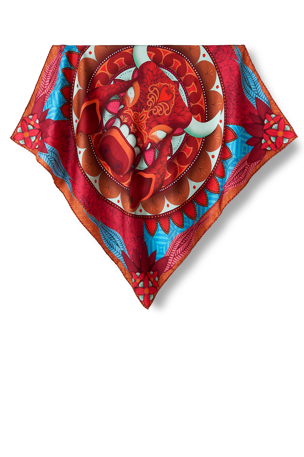 Lenço Touro vermelho em twill de seda 65x65