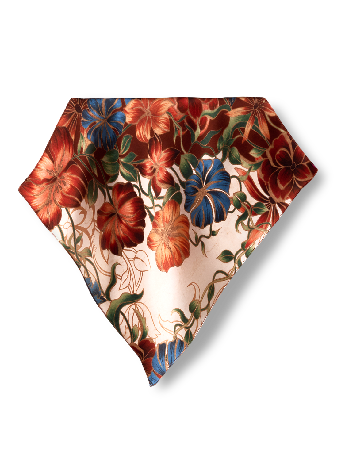 lenço marble flowers bordeaux em cetim seda 40x40