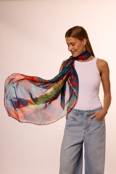 Max lenço Amazônia Indígena em mousseline de seda | 130x130cm