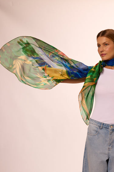 SCARF FEATHERS HEADWEAR 130X130 | SILK MOUSSELINE