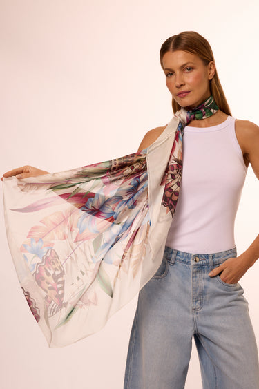 Max lenço Flora Light em mousseline de seda | 130x130cm