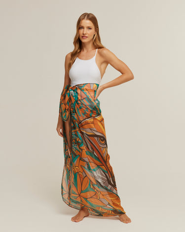 Max lenço Lobo-guará do Cerrado em mousseline de seda | 130x130cm