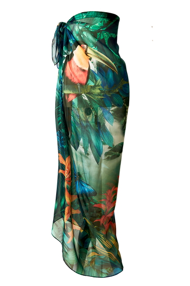 Max lenço Mata Atlântica verde em mousseline de seda | 130x130cm