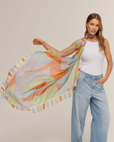 Max lenço Geométrico Multicolorido em mousseline de seda | 130x130cm