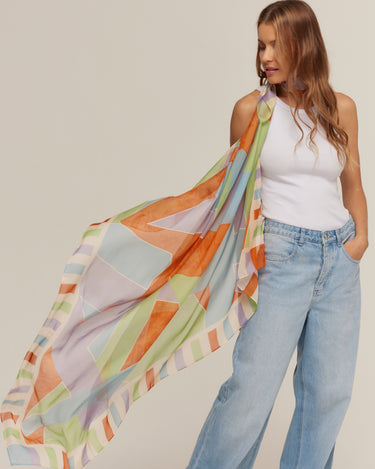 Max lenço Geométrico Multicolorido em mousseline de seda | 130x130cm