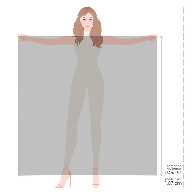 Imagem demonstrativa do lenço pied gráfico no tamanho 130cm por 130 cm.