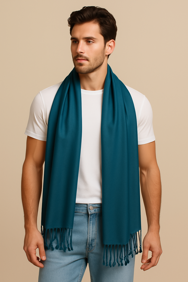 Petrol blue viscose pashmina | 70x180cm