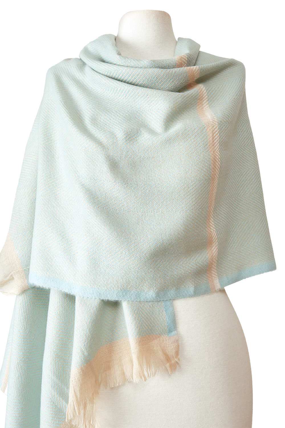   - Cashmere Espinha de peixe listras azul bebê/off white- Scarf Me 