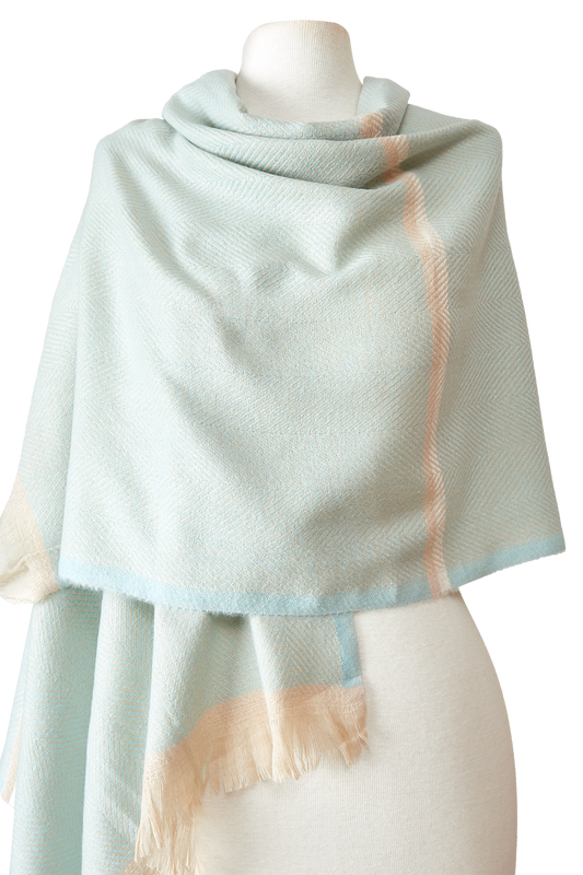   - Cashmere Espinha de peixe listras azul bebê/off white- Scarf Me 