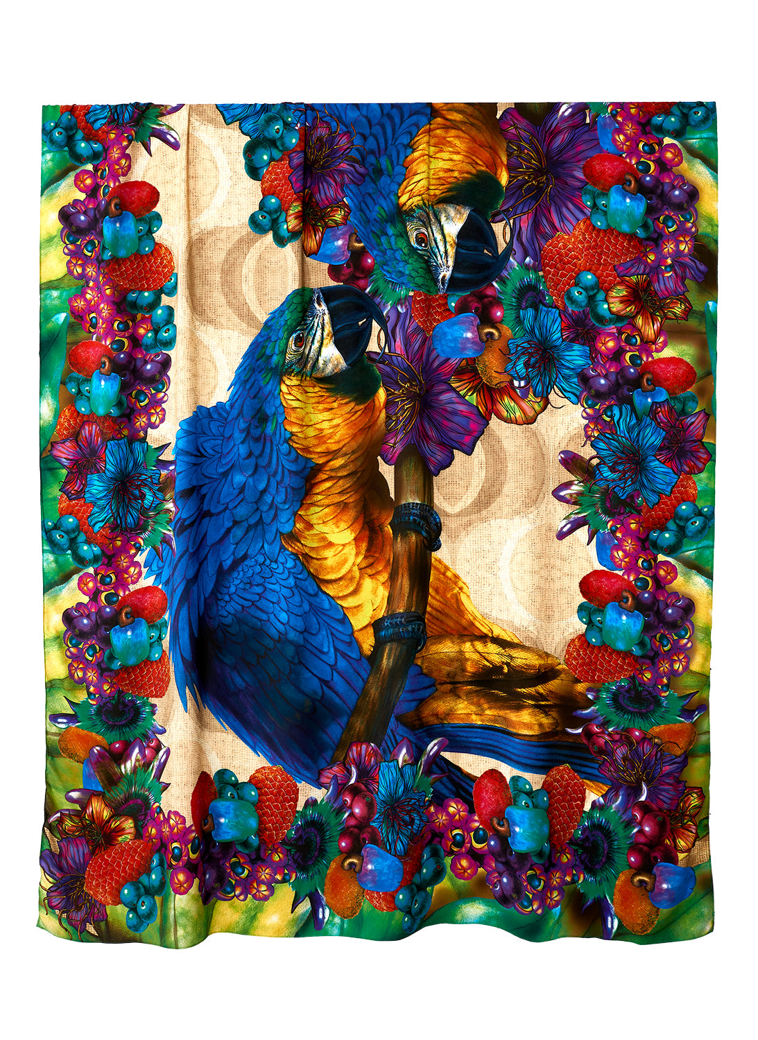 Panneau Blue Macaw in polyester georgette | 130x200cm