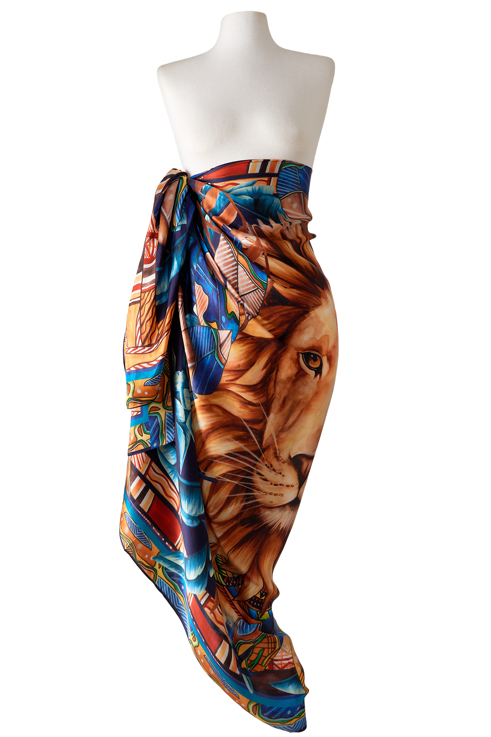 Panneau Tribal Lion in silk satin | 130x200cm