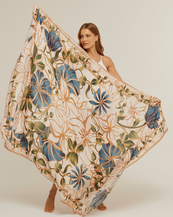 Panneau Marble Flowers off white em viscose | 130x200cm