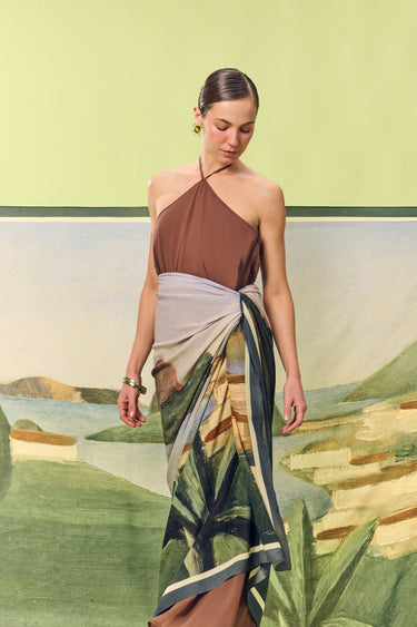 Pareô double face Rio de Janeiro 1923 em cetim de seda | 130x200cm