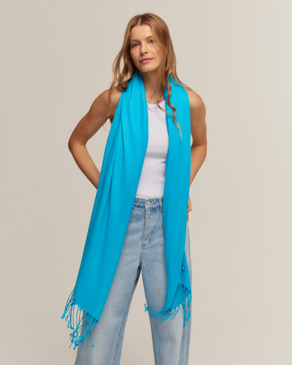 Turquoise blue viscose pashmina | 70x180cm