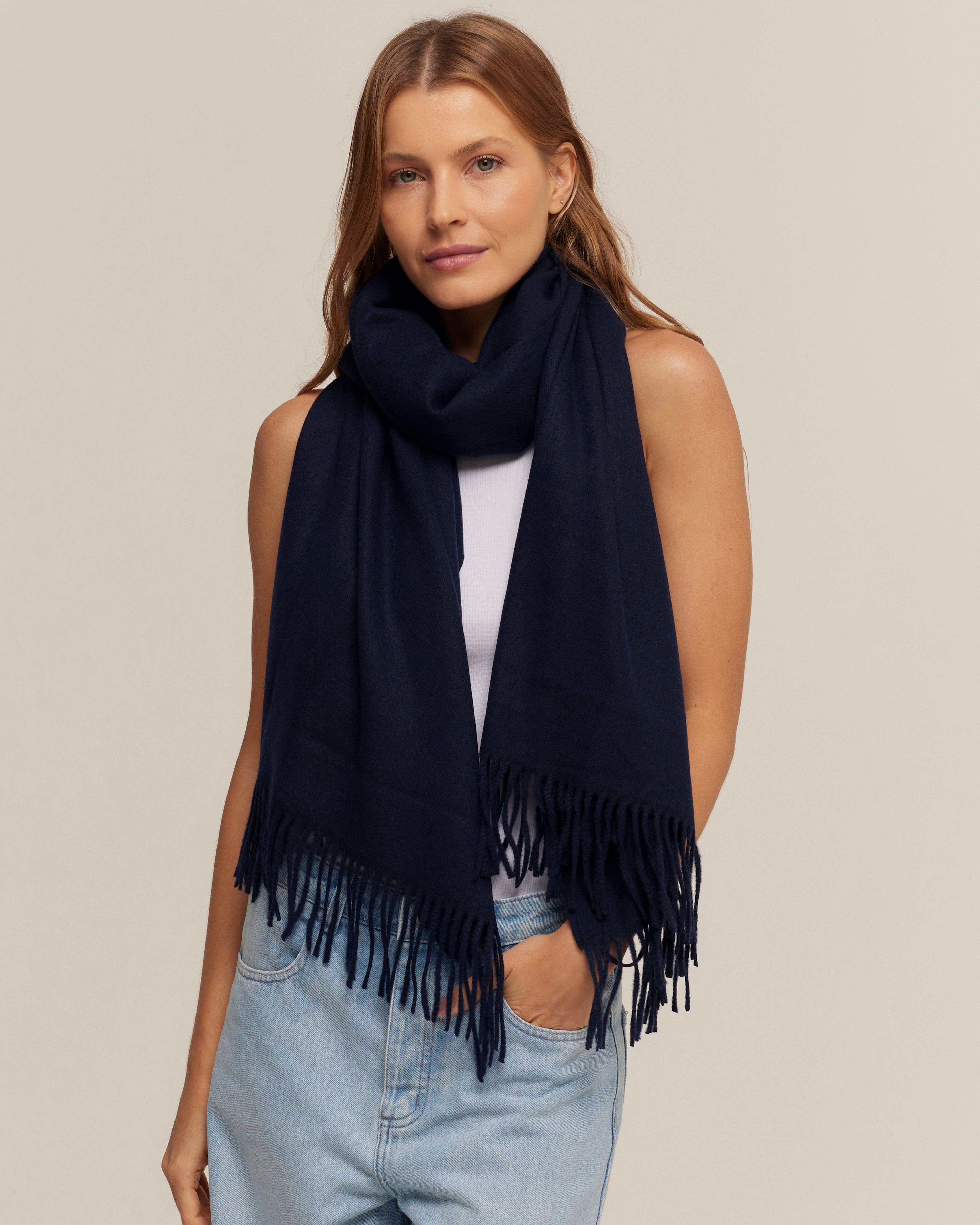 Toque Ho Navy blue wool-touch pashmina | 70x180cm