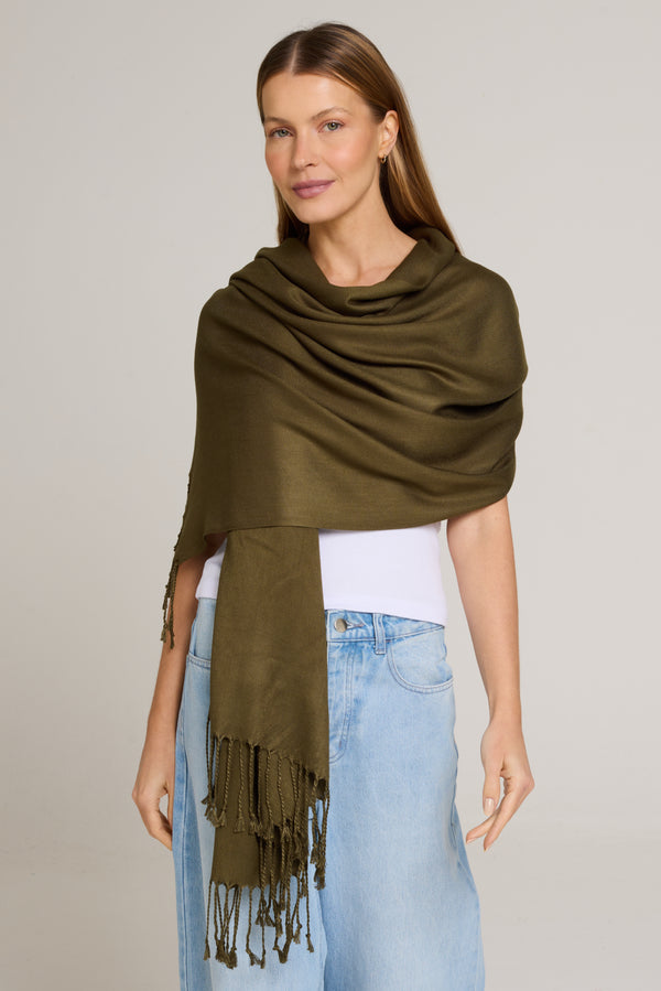 Military green viscose pashmina | 70x180cm
