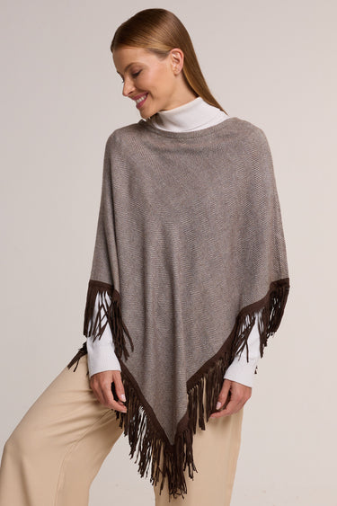Poncho de cashmere Espinha de Peixe marrom