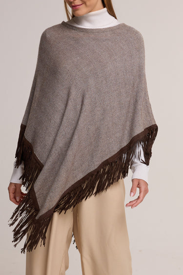 Poncho de cashmere Espinha de Peixe marrom