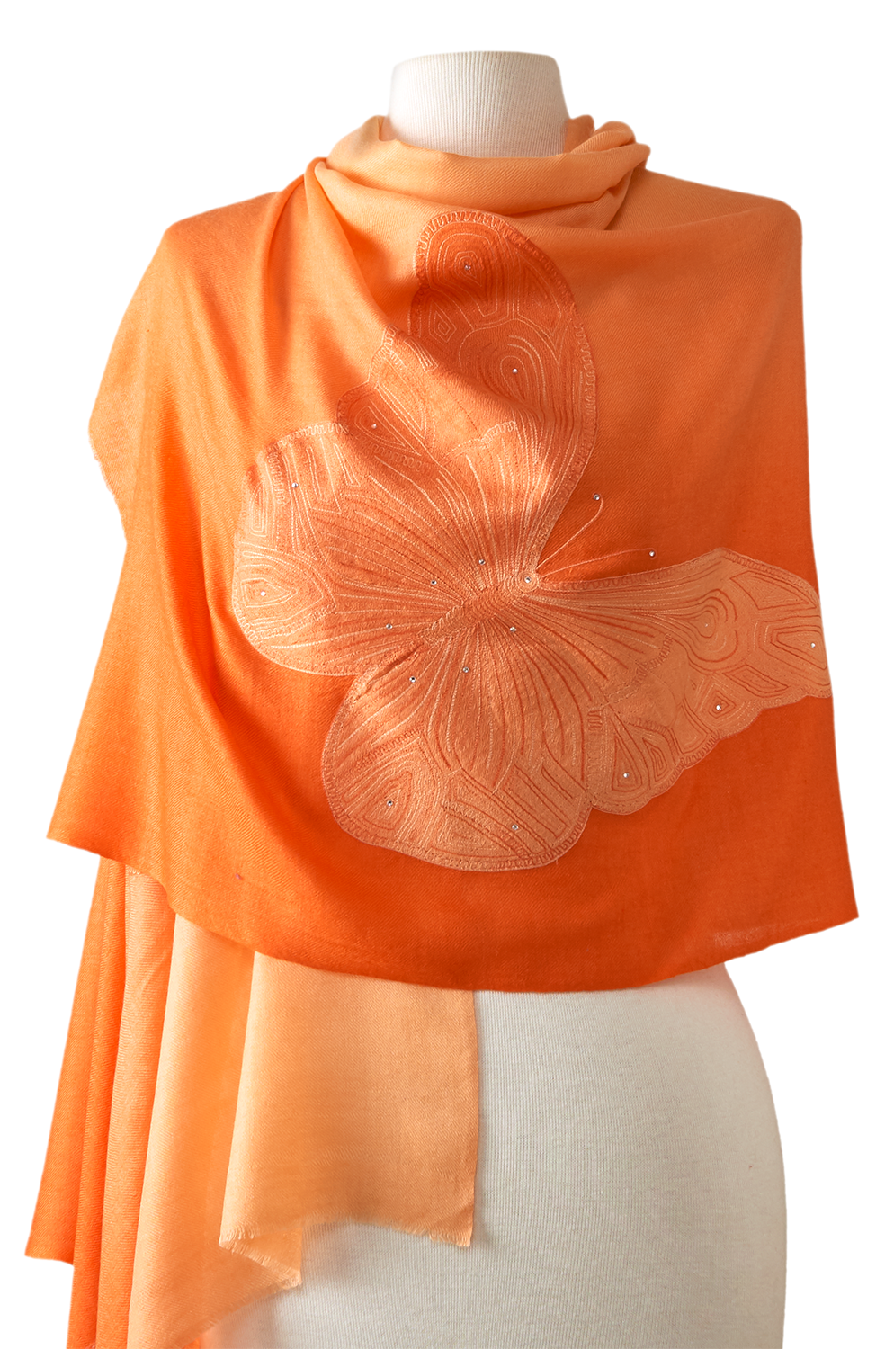 Cashmere Embroidered butterfly orange